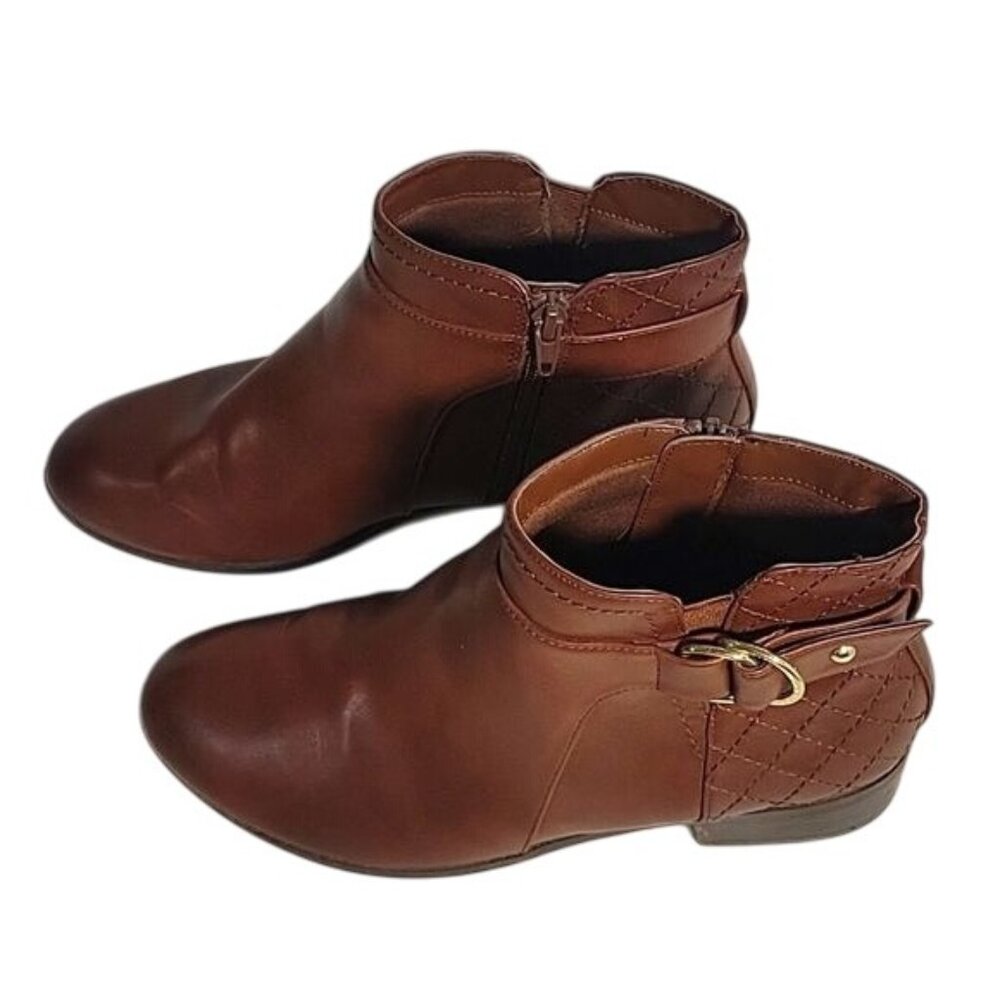 Brown Faux Leather Ankle Boots With Quilted Heel Detail & Side Zippers Casual Wo